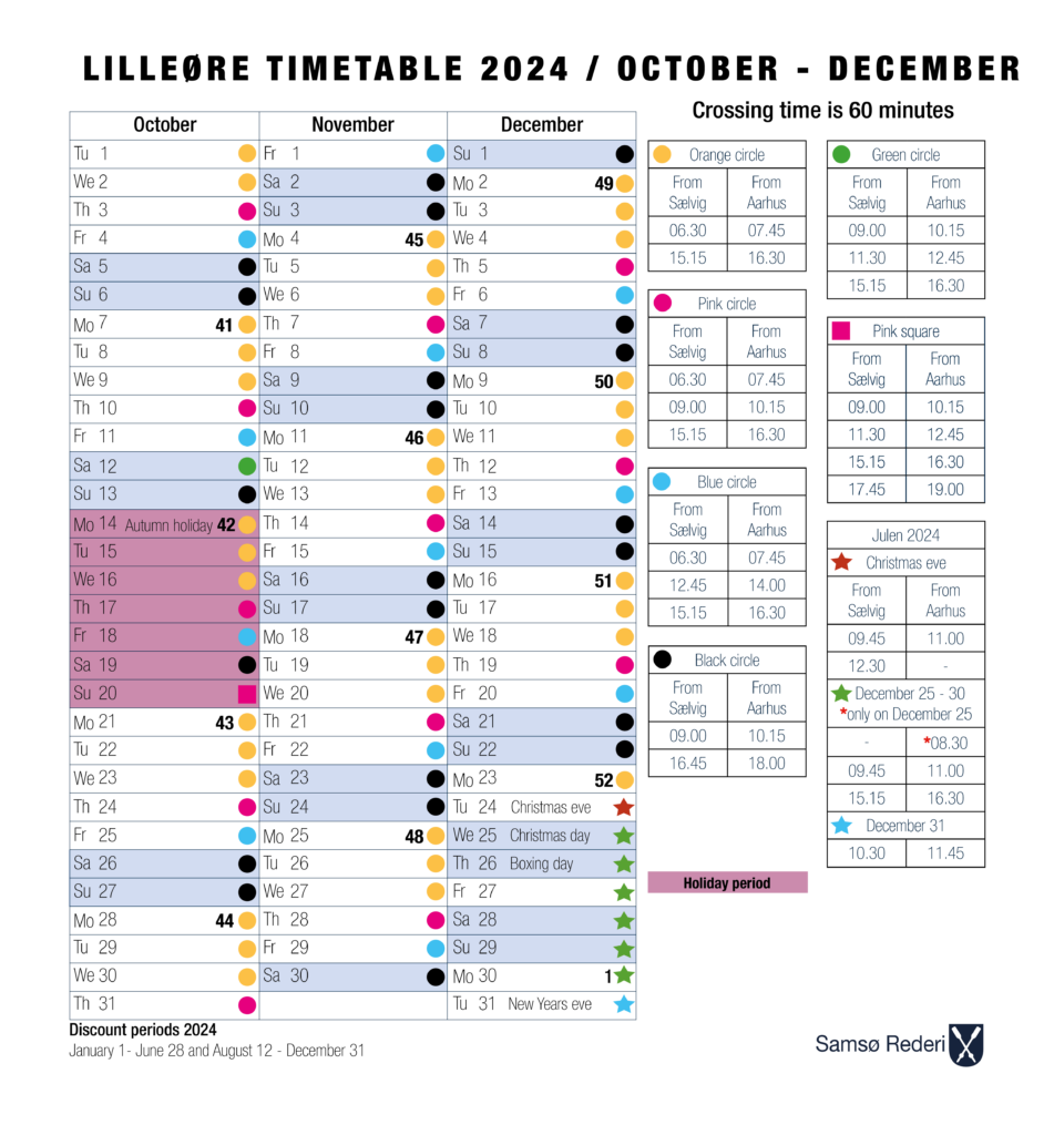 Timetable Samsø ferry - Samsø Færgen